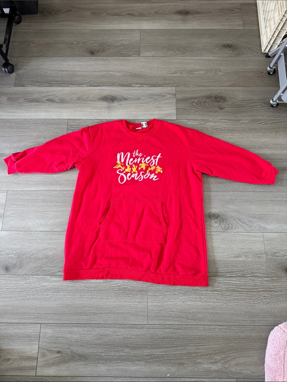 Women Over Sized Red 'The Merriest Season' Pullover Sweatshirt Disney